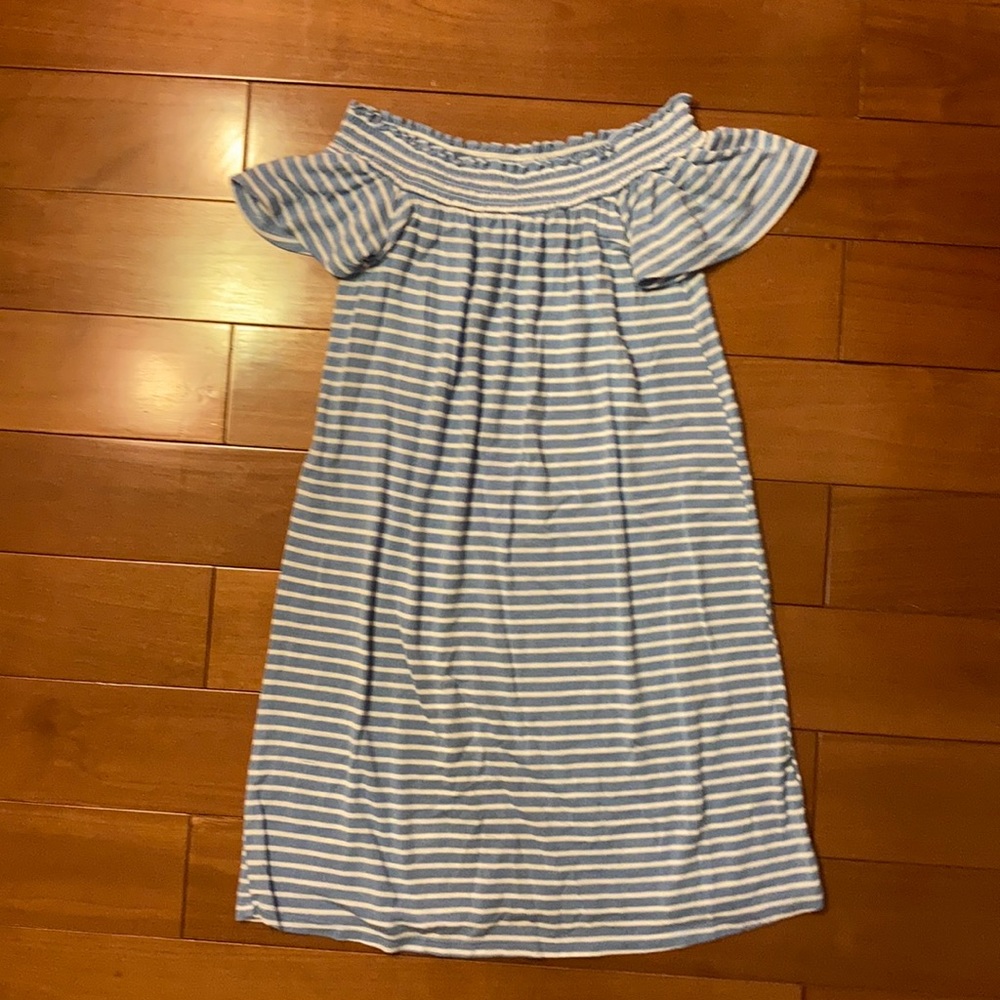 Striped Blue Off the Shoulder T-Shirt Dress